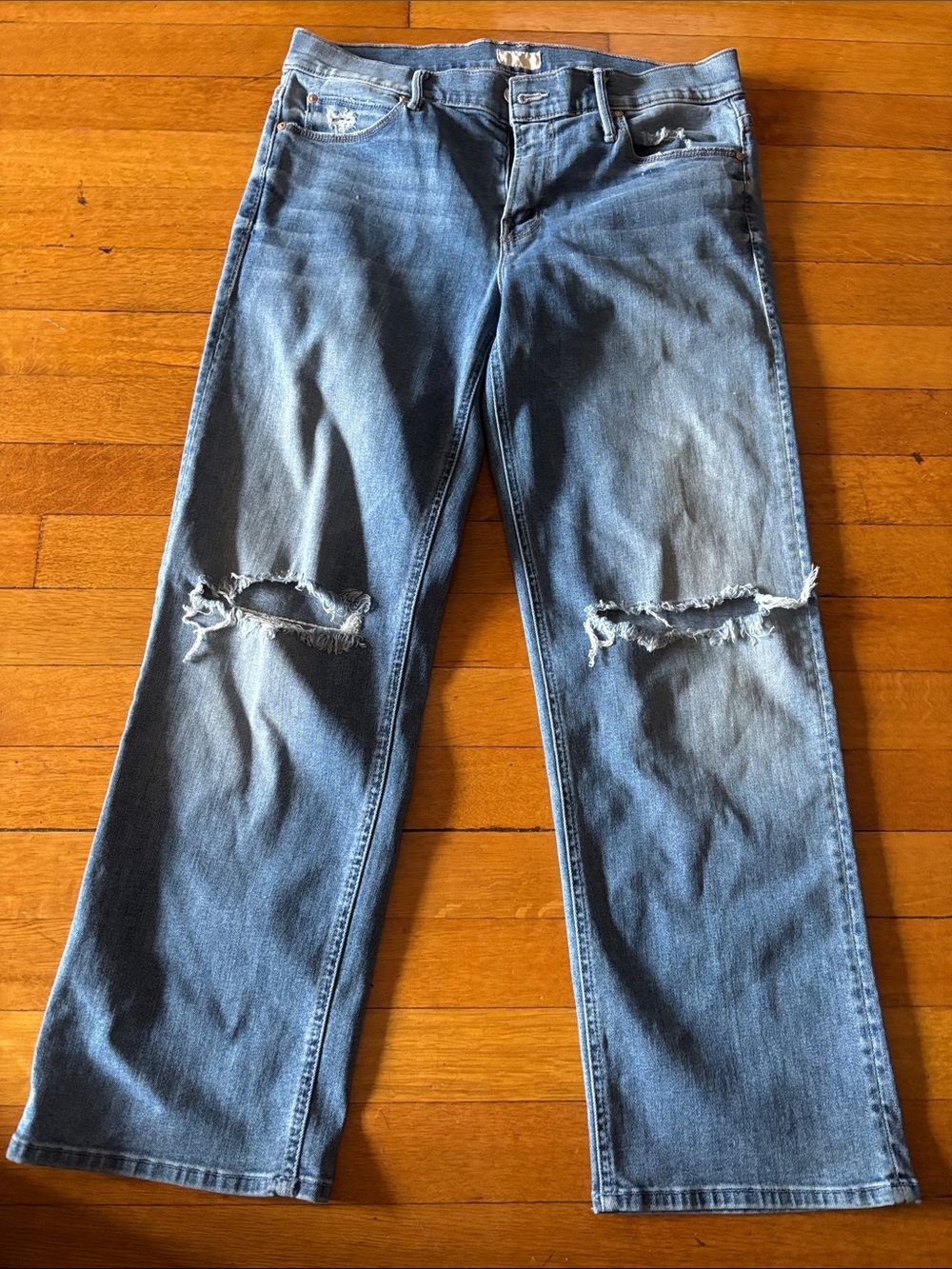 MOTHER Men's Distressed Blue Straight Jeans